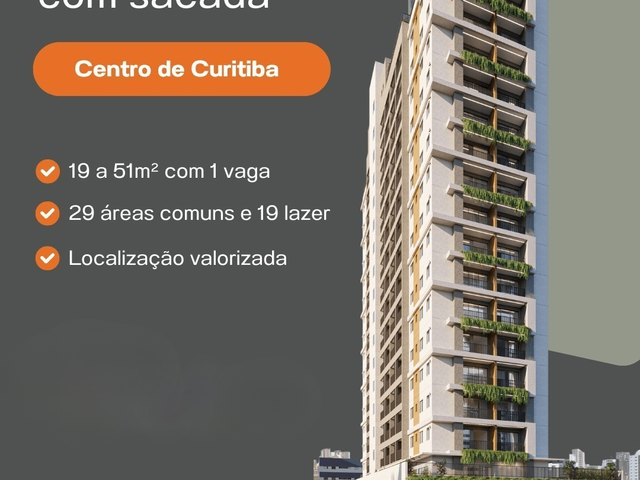 Apartamento 2 quartos e 1 banheiro, à venda, no bairro Centro em Curitiba