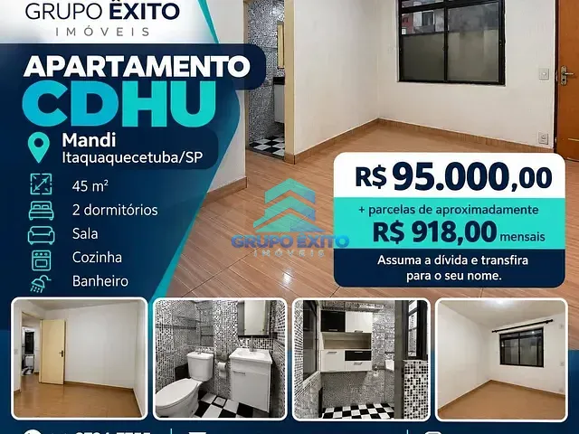 Apartamento 2 quartos e 1 banheiro, à venda, no bairro Mandi em Itaquaquecetuba
