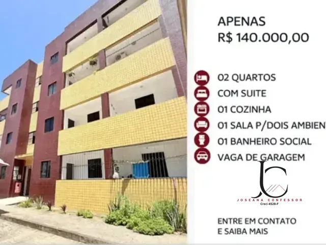 Apartamento 2 quartos e 2 banheiros, à venda, no bairro Paratibe em João Pessoa