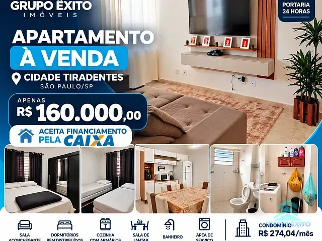 Apartamento 2 quartos e 1 banheiro, à venda, no bairro Conjunto Habitacional Sitio Conceição em São Paulo