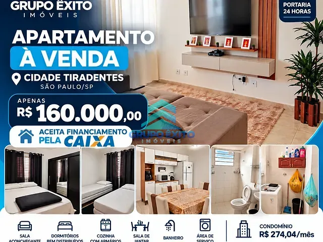 Apartamento 2 quartos e 1 banheiro, à venda, no bairro Conjunto Habitacional Sitio Conceição em São Paulo