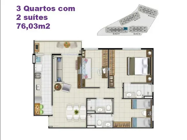 Apartamento com 76m² 3 quartos e 3 banheiros, à venda, no bairro Taquara em Rio de Janeiro