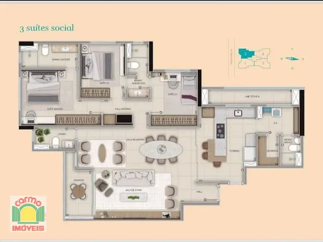 Apartamento com 138m² 3 quartos e 5 banheiros, à venda, no bairro Jundiaí em Anápolis