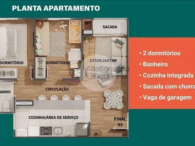 Apartamento 2 quartos e 1 banheiro, à venda, no bairro Fragata em Pelotas