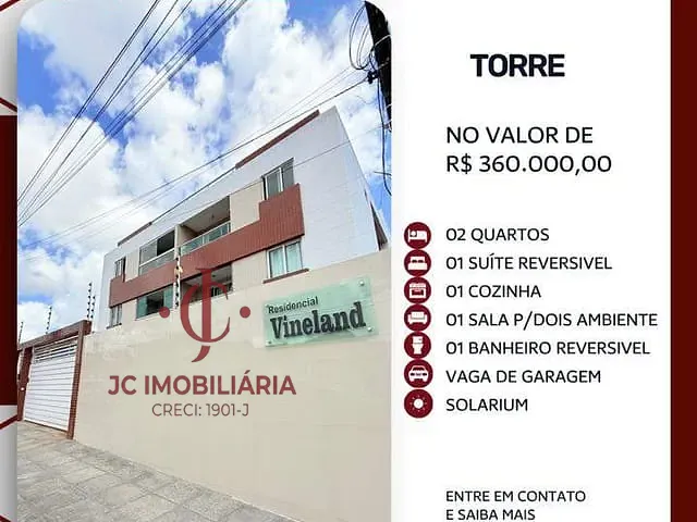 Apartamento 2 quartos e 1 banheiro, à venda, no bairro Torre em João Pessoa
