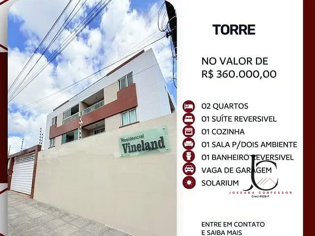 Apartamento 2 quartos e 1 banheiro, à venda, no bairro Torre em João Pessoa