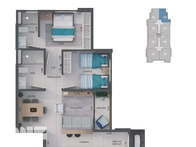 Apartamento com 63m² 2 quartos e 2 banheiros, à venda, no bairro Areal Águas Claras em Brasília