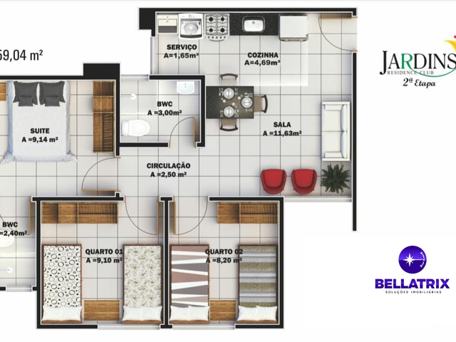 Apartamento 3 quartos e 2 banheiros, à venda, no bairro Novo Horizonte em Teresina