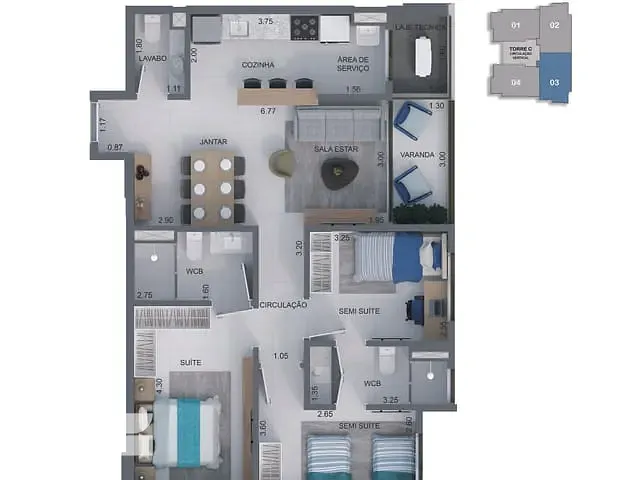 Apartamento com 88m² 3 quartos e 2 banheiros, à venda, no bairro Areal em Brasília