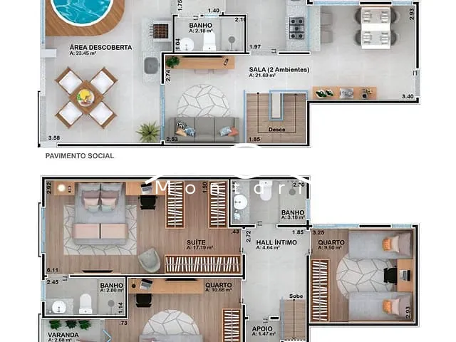 Apartamento 3 quartos e 3 banheiros, à venda, no bairro Jardim Belvedere em Volta Redonda