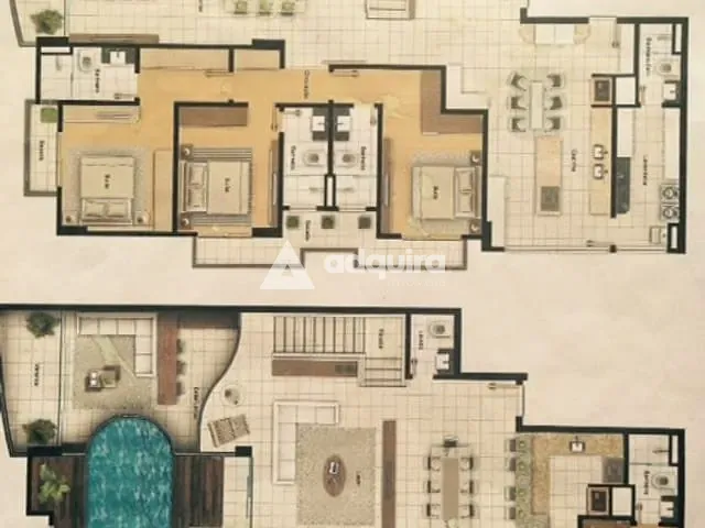 Cobertura / Penthouse com 514m² 4 quartos e 5 banheiros, à venda, no bairro Jardim Carvalho em Ponta Grossa