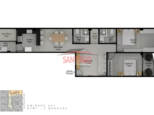 Apartamento 3 quartos e 2 banheiros, à venda, no bairro Alphaville em Santo Antônio de Pádua