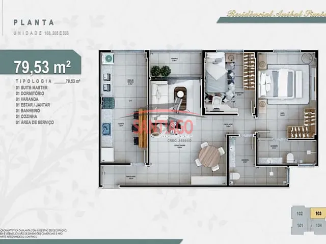 Apartamento 2 quartos e 2 banheiros, à venda, no bairro Parque das Águas em Santo Antônio de Pádua