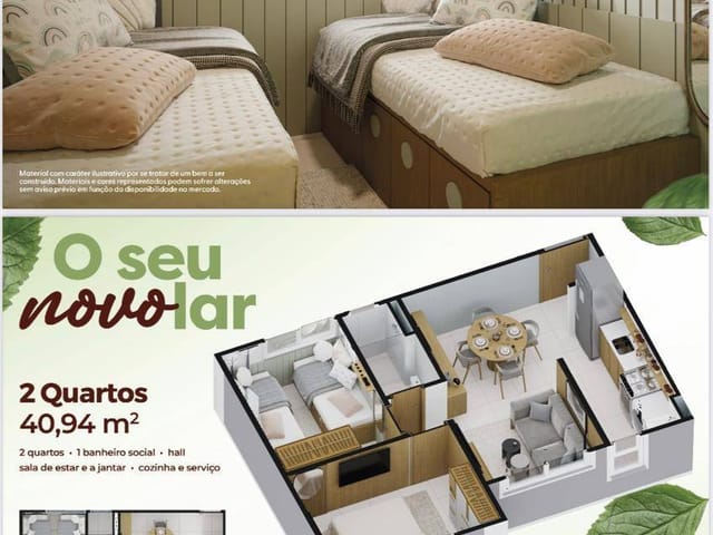 Apartamento com 41m² 2 quartos e 1 banheiro, à venda, no bairro Verde Lar em Teresina