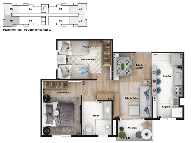 Apartamento com 48m² 1 quarto e 2 banheiros, à venda, no bairro Recreio Estoril em Atibaia