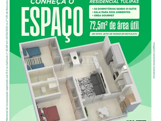 Apartamento com 72m² 2 quartos e 2 banheiros, à venda, no bairro Vila Carmelo em Botucatu