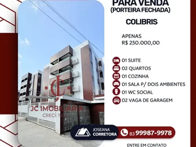 Apartamento 2 quartos e 2 banheiros, à venda, no bairro Cidade dos Colibris em João Pessoa