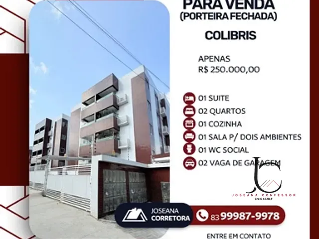 Apartamento 2 quartos e 2 banheiros, à venda, no bairro Cidade dos Colibris em João Pessoa