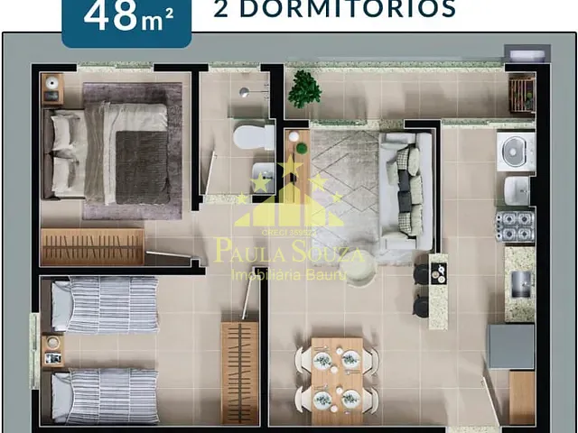 Apartamento com 82m² 2 quartos e 1 banheiro, à venda, no bairro Parque Viaduto em Bauru