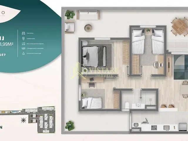 Apartamento com 49m² 2 quartos e 1 banheiro, à venda, no bairro Jardim Abaeté em Piracicaba