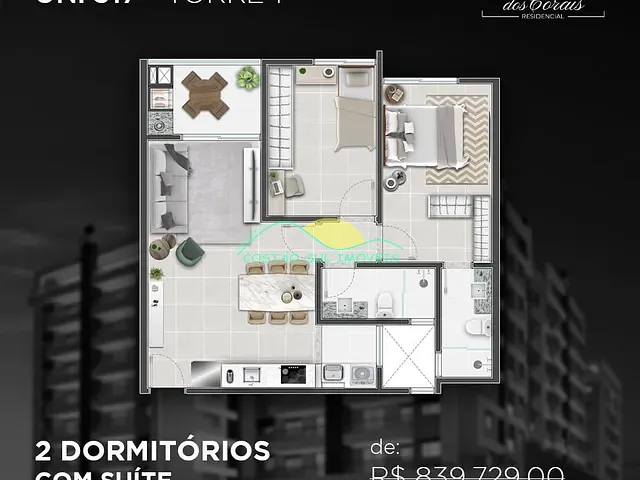 Apartamento 2 quartos e 2 banheiros, à venda, no bairro Abraão em Florianópolis