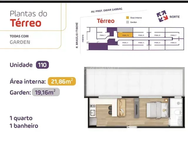 Apartamento com 41m² 1 quarto e 1 banheiro, à venda, no bairro Jardim Botânico em Curitiba