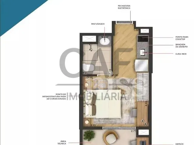 Apartamento com 22m² 1 quarto e 1 banheiro, à venda, no bairro Pinheiros em São Paulo