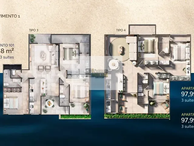 Apartamento 4 quartos e 4 banheiros, à venda, no bairro Cururupe em Ilhéus