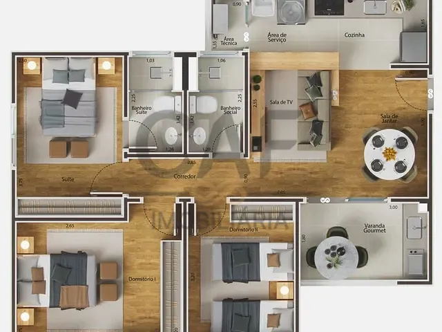 Apartamento com 73m² 3 quartos e 2 banheiros, à venda, no bairro Centro em Jaguariúna