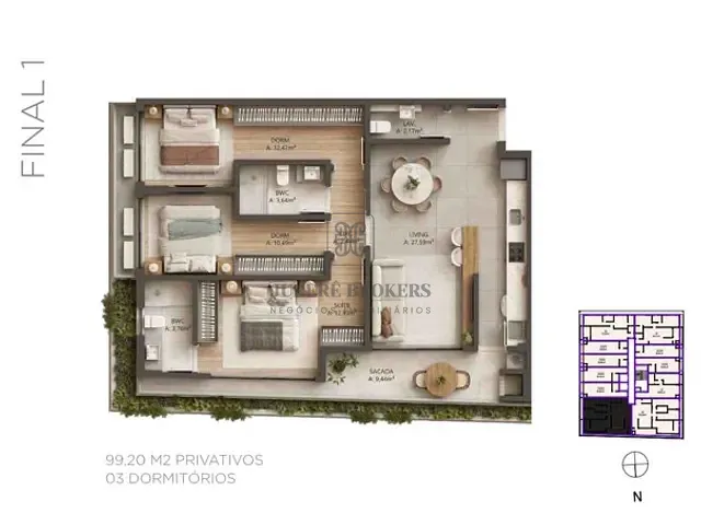 Apartamento 3 quartos e 3 banheiros, à venda, no bairro Canasvieiras em Florianópolis