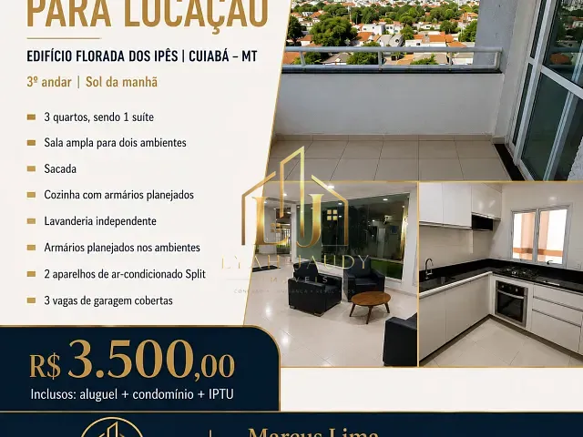 Apartamento com 78m² 3 quartos e 2 banheiros, para alugar, no bairro Araés em Cuiabá