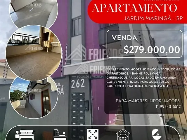 Apartamento com 40m² 2 quartos e 1 banheiro, à venda, no bairro Jardim Maringá em São Paulo