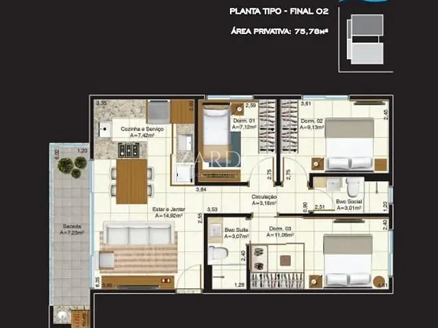 Apartamento 3 quartos e 2 banheiros, à venda, no bairro Palmas em Governador Celso Ramos