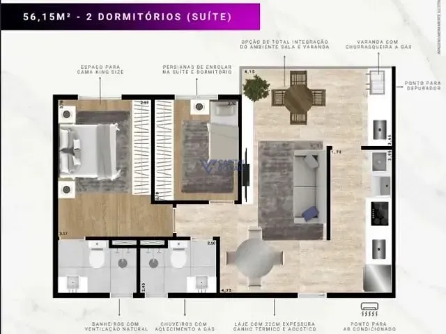 Apartamento 2 quartos e 2 banheiros, à venda, no bairro Jardim Apolo em São José dos Campos