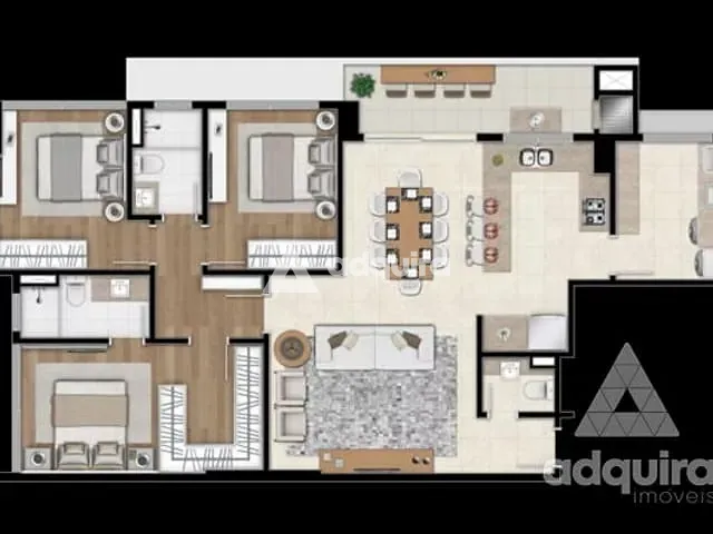Apartamento com 209m² 3 quartos e 2 banheiros, à venda, no bairro Estrela em Ponta Grossa