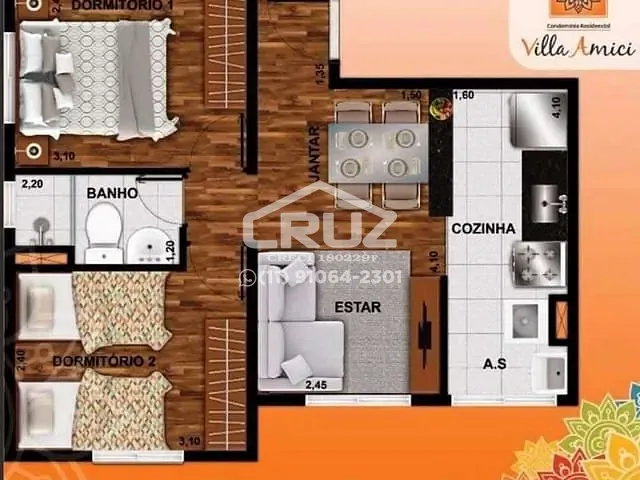 Apartamento 2 quartos e 1 banheiro, à venda, no bairro Jardim dos Lagos em Franco da Rocha