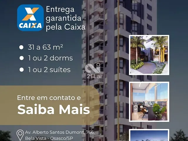 Apartamento com 31m² 1 quarto e 1 banheiro, à venda, no bairro Bela Vista em Osasco