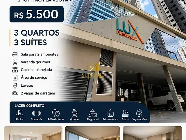 Apartamento com 77m² 3 quartos e 2 banheiros, para alugar, no bairro Alto da Glória em Goiânia