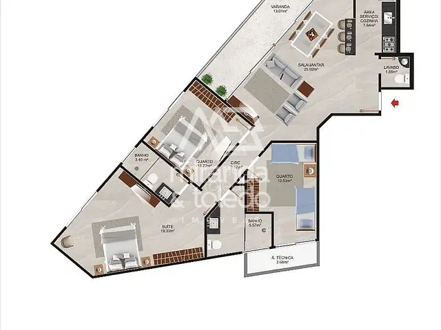 Apartamento com 102m² 3 quartos e 2 banheiros, à venda, no bairro Centro em Guarapari