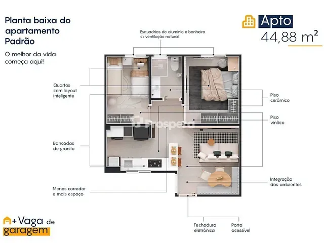 Apartamento 2 quartos e 1 banheiro, à venda, no bairro Chácaras Americanas em Anápolis