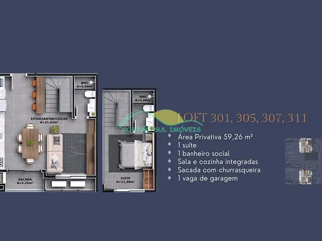 Apartamento 1 quarto e 2 banheiros, à venda, no bairro Ribeirão da Ilha em Florianópolis