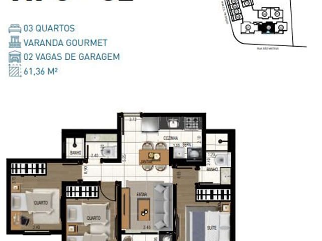 Apartamento 3 quartos e 2 banheiros, à venda, no bairro São Mateus em Juiz de Fora