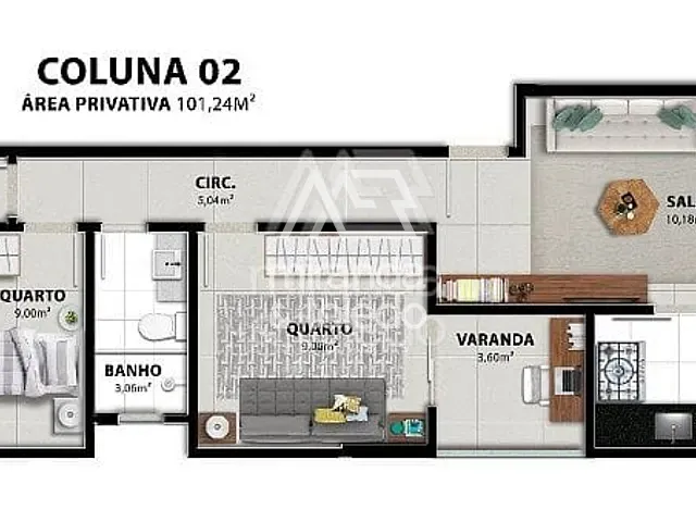 Apartamento com 101m² 3 quartos e 2 banheiros, à venda, no bairro Muquiçaba em Guarapari