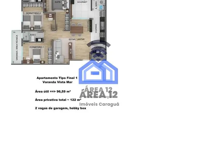 Apartamento com 125m² 3 quartos e 2 banheiros, à venda, no bairro Massaguaçu em Caraguatatuba