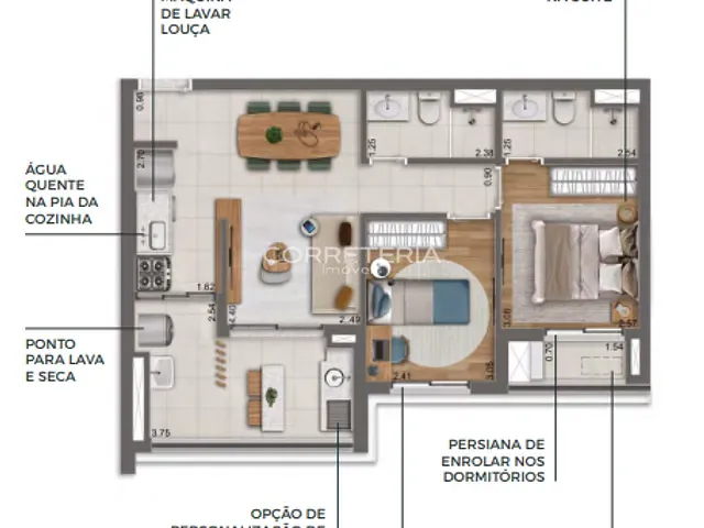 Apartamento com 61m² 2 quartos e 2 banheiros, à venda, no bairro Santo Amaro em São Paulo