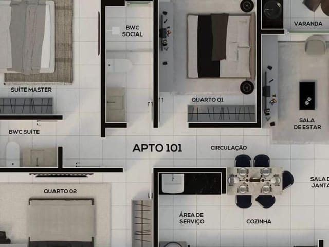 Apartamento 3 quartos e 1 banheiro, à venda, no bairro Loteamento Bela Vista em Cabedelo