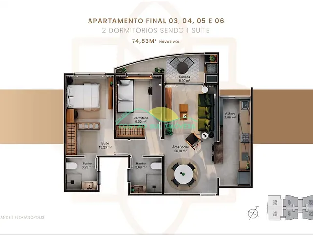 Apartamento 2 quartos e 2 banheiros, à venda, no bairro Monte Verde em Florianópolis