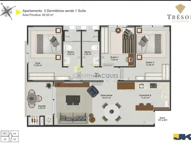 Apartamento com 137m² 3 quartos e 2 banheiros, à venda, no bairro jardim Eldorado  em Palhoça