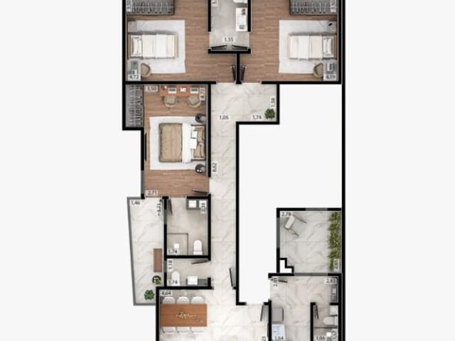 Apartamento 3 quartos e 2 banheiros, à venda, no bairro Aeroporto em Juiz de Fora
