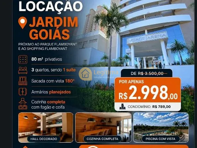 Apartamento com 120m² 3 quartos e 2 banheiros, para alugar, no bairro Jardim Goiás em Goiânia